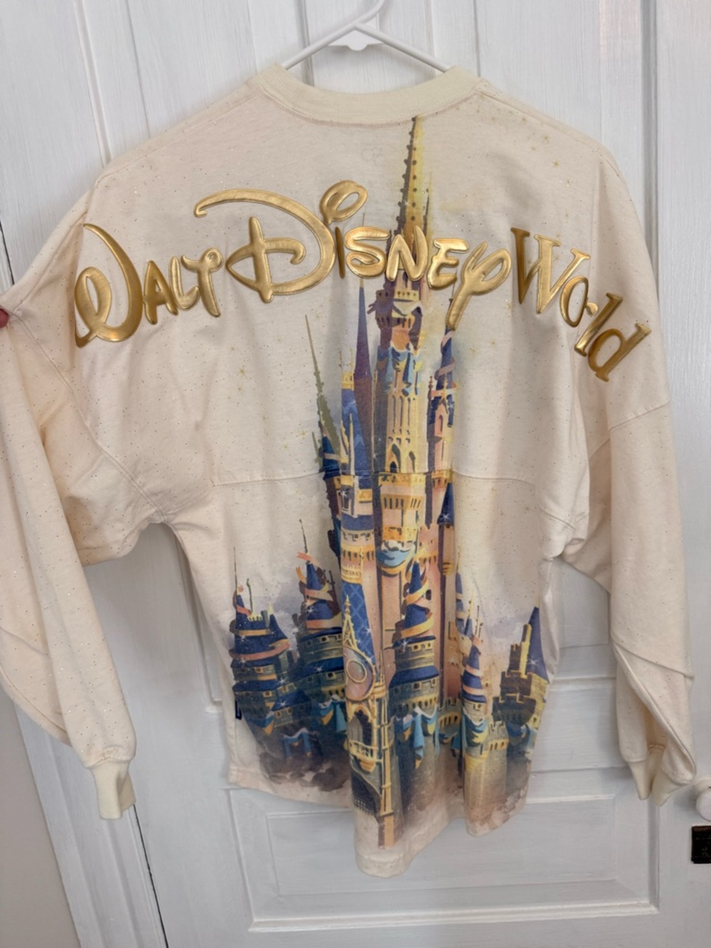 Disney Cream 50th Anniversary Castle Pullover spirit jersey with Gold Detail